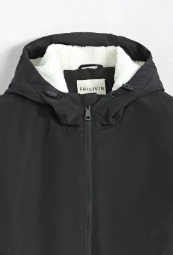 Blouson mi long à capuche moumoute