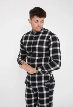 Chemise à carreaux col mao