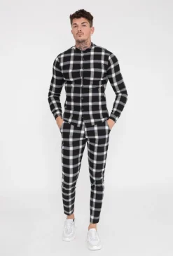 Chemise à carreaux col mao