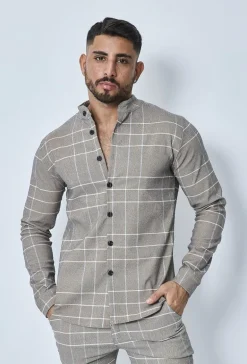 Chemise à carreaux col mao