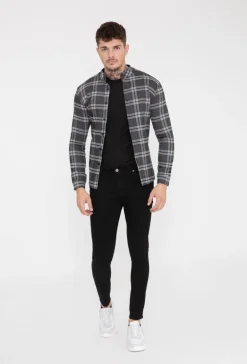 Chemise à carreaux col mao