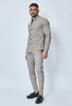 Chemise à carreaux col mao