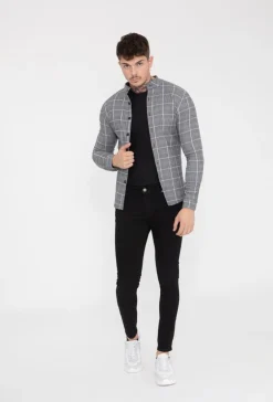 Chemise à carreaux col mao