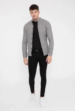 Chemise à carreaux col mao