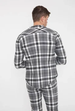 Chemise à carreaux col mao
