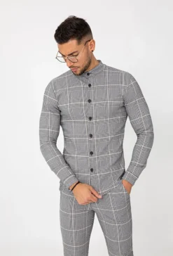 Chemise à carreaux col mao