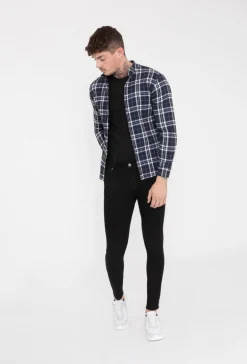 Chemise à carreaux col mao