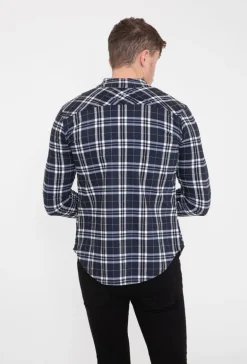 Chemise à carreaux col mao