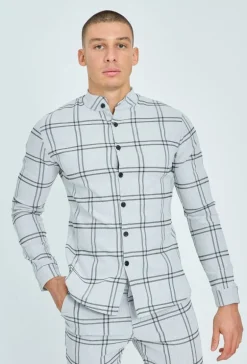 Chemise à carreaux col mao