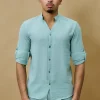 Chemise à col mao effet lin