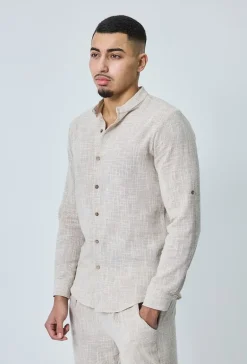 Chemise à col mao effet lin