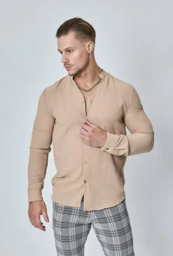 Chemise à col mao effet lin