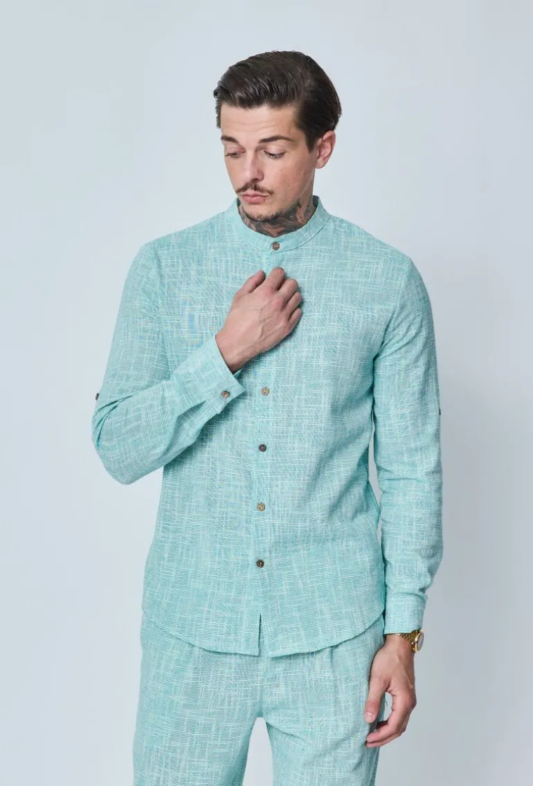 Chemise à col mao effet lin