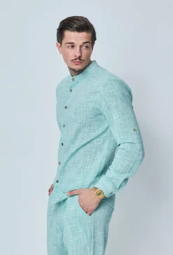 Chemise à col mao effet lin