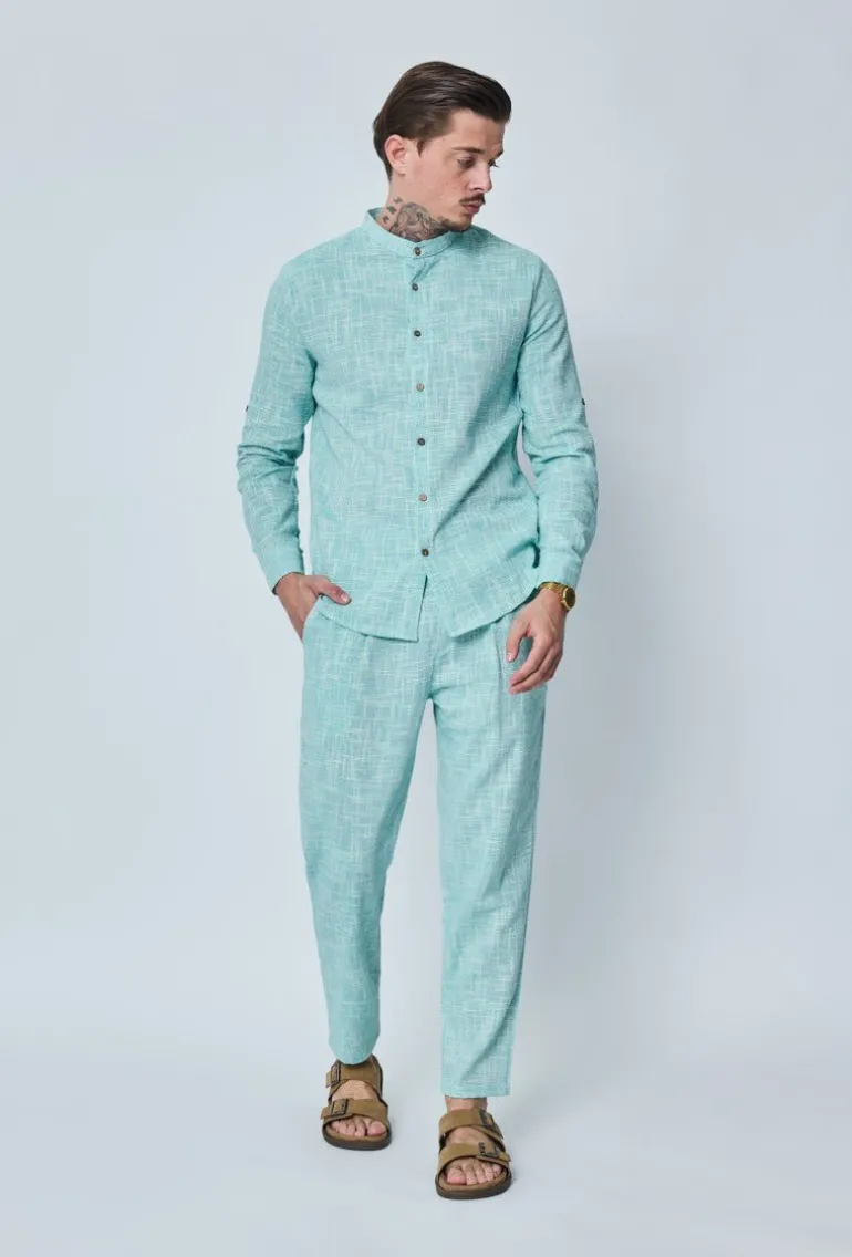 Chemise à col mao effet lin