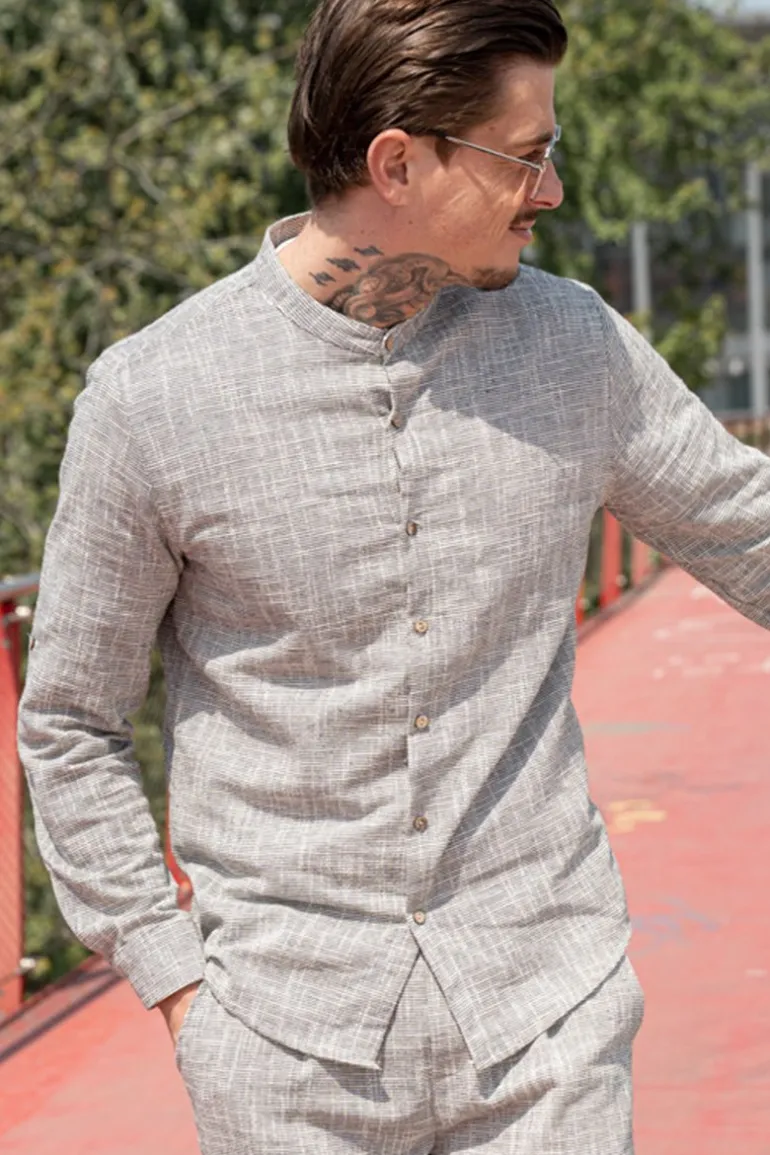 Chemise à col mao effet lin