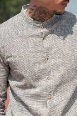 Chemise à col mao effet lin