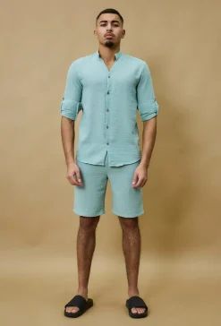 Chemise à col mao effet lin