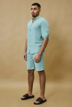 Chemise à col mao effet lin