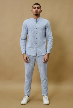 Chemise à col mao effet lin