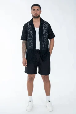 Chemise à manches courtes avec motif ton sur ton