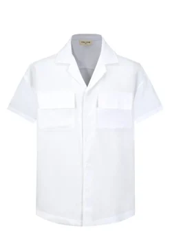 Chemise à manches courtes unie à multiples poches