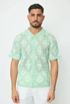 Chemise à manches courtes en tricot transparent