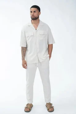 Chemise à manches courtes unie à multiples poches