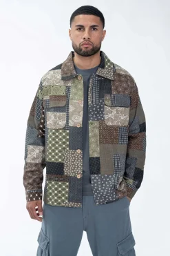 Chemise à manches longues patchwork de différents motifs et tissus