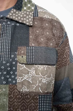 Chemise à manches longues patchwork de différents motifs et tissus