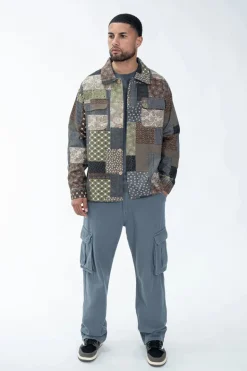 Chemise à manches longues patchwork de différents motifs et tissus