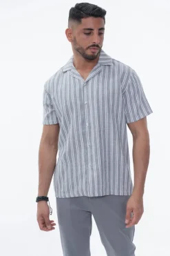 Chemise à rayures manches courtes texturée