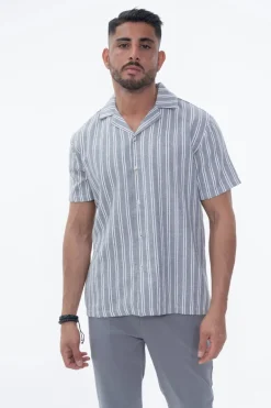 Chemise à rayures manches courtes texturée
