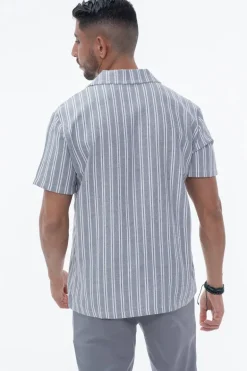 Chemise à rayures manches courtes texturée