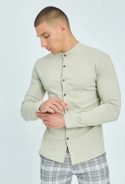 Chemise col mao à boutons fantaisie