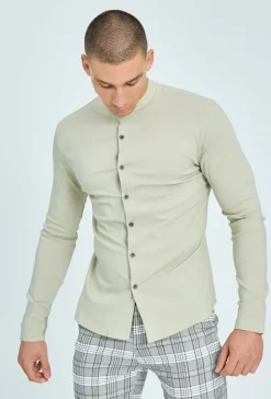 Chemise col mao à boutons fantaisie