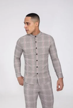 Chemise col mao à carreaux