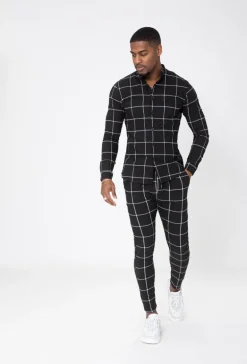 Chemise col mao à carreaux