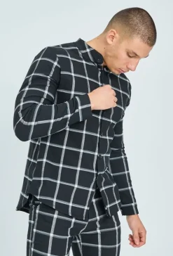 Chemise col mao à carreaux