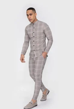 Chemise col mao à carreaux