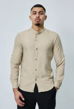 Chemise col mao effet lin
