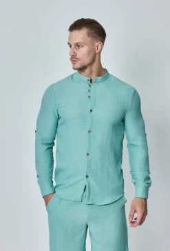 Chemise col mao effet lin