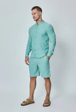 Chemise col mao effet lin