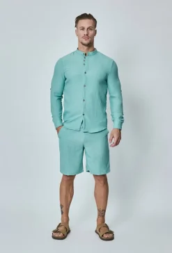 Chemise col mao effet lin