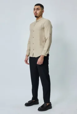Chemise col mao effet lin