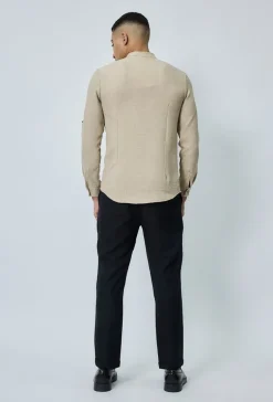 Chemise col mao effet lin