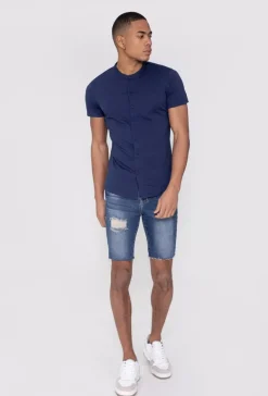 Chemise col mao manches courtes