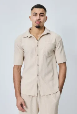 Chemise cotelée manches courtes oversize