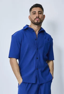 Chemise cotelée manches courtes oversize