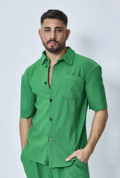 Chemise cotelée manches courtes oversize